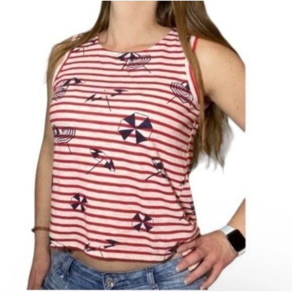 Anthropologie Tops - Anthropologie W5 Red Cream Umbrella Striped Nautical Top Large